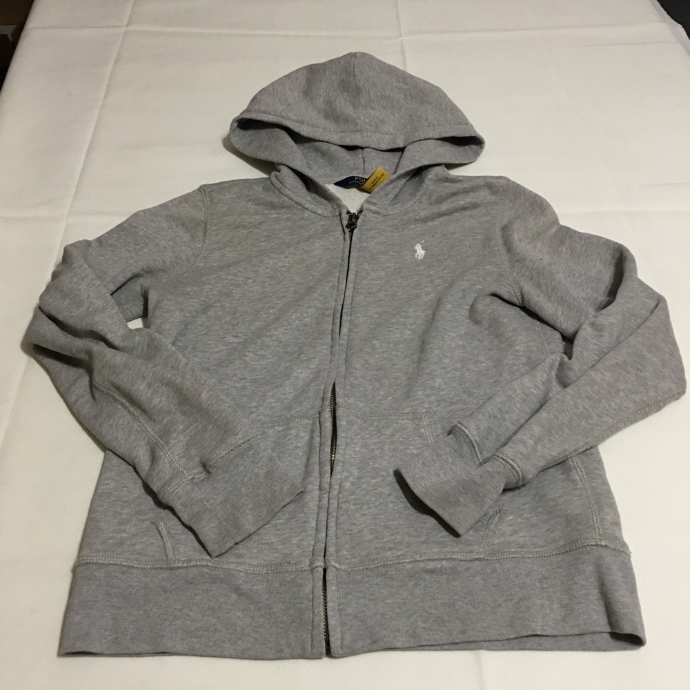 Polo Ralph Lauren Zip Up Hoodie Boys Large Gray White Pony Logo